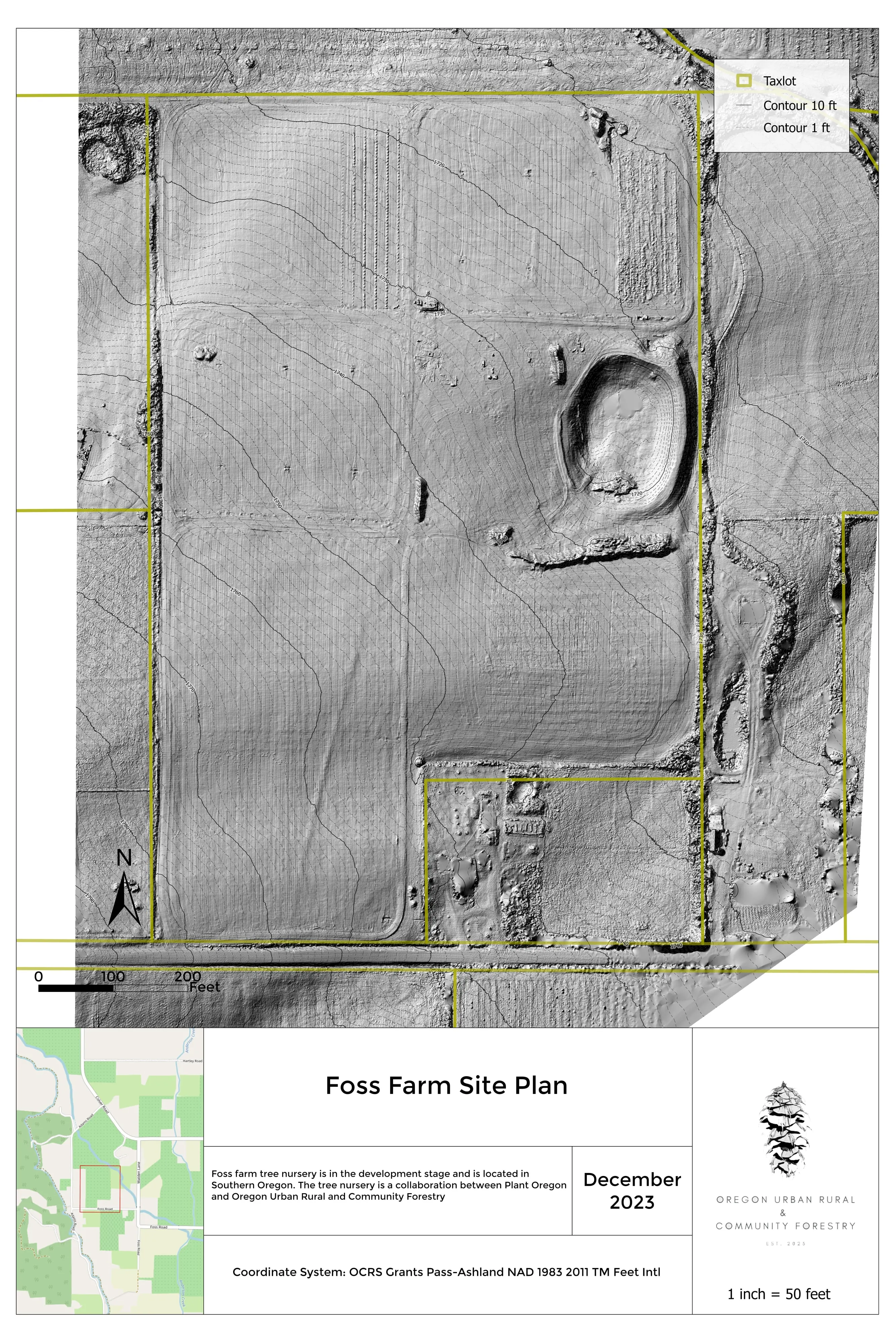 Site plan sheet for a farm drawn on the shaded elevation model, 24 by 36.