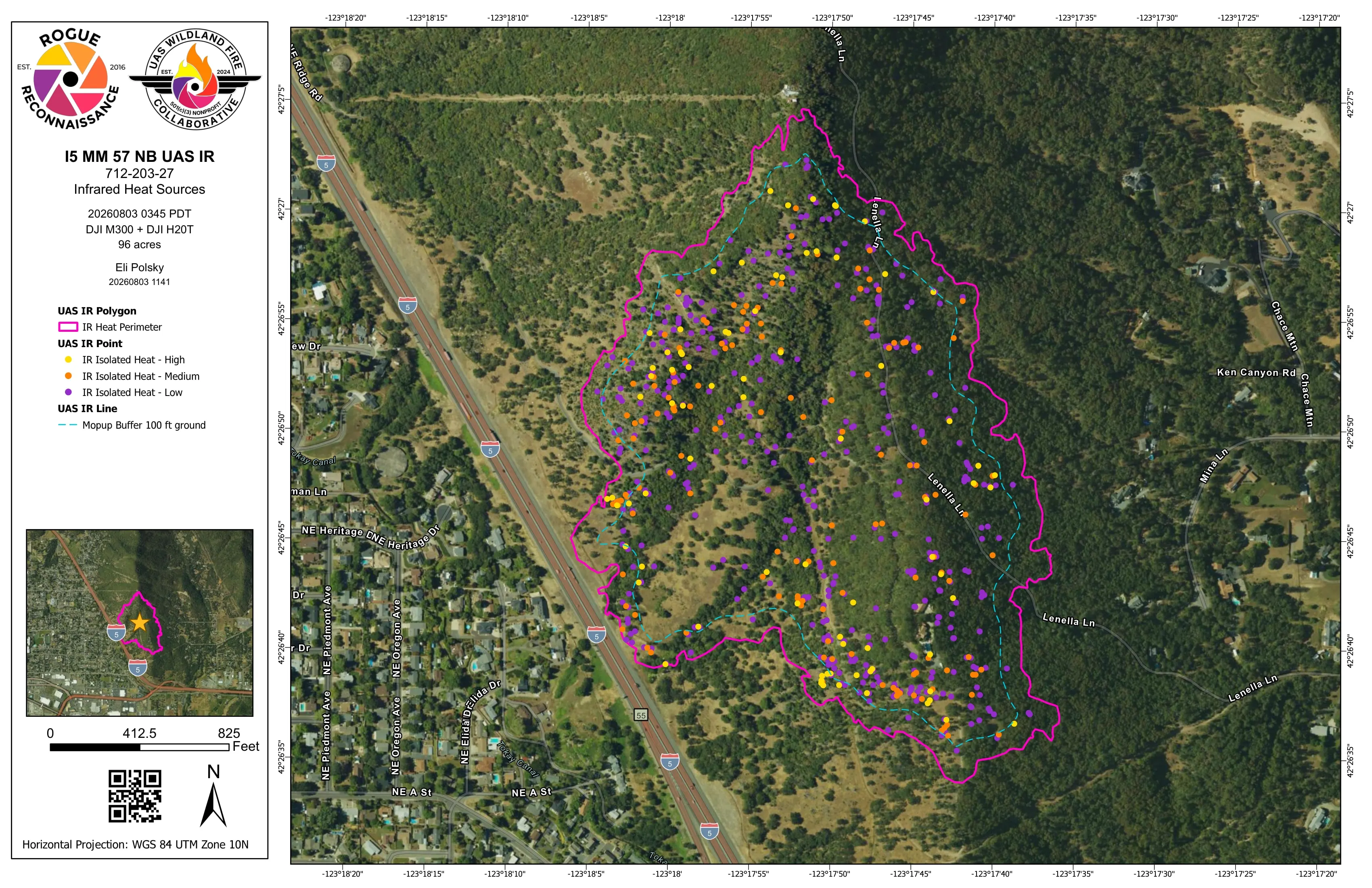 Interstate 5 milepost 57 infrared map sheet on the aerial base, August 3, 2026, as it shipped.