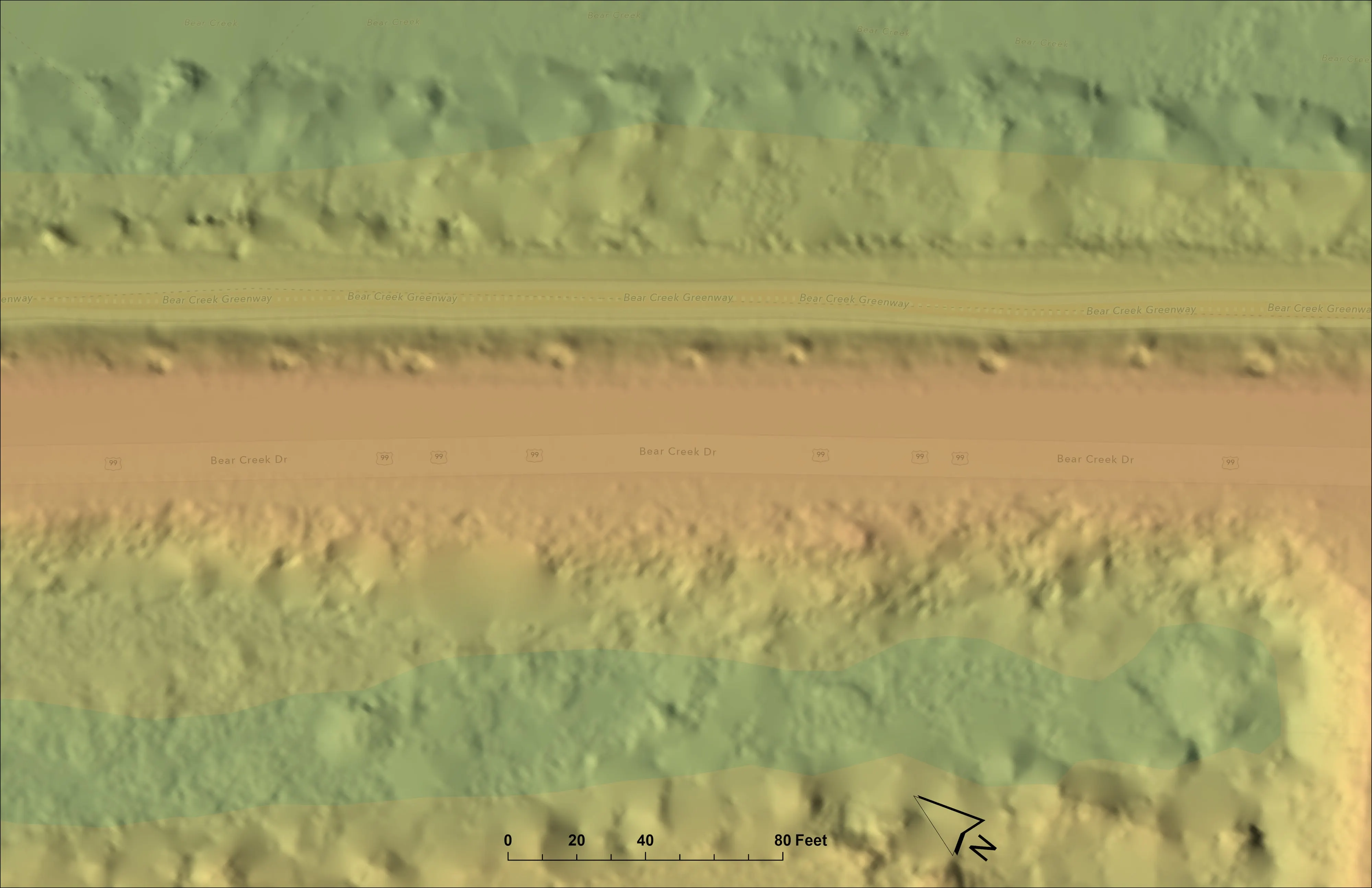 Bare earth elevation model of the Phoenix corridor in colored relief.
