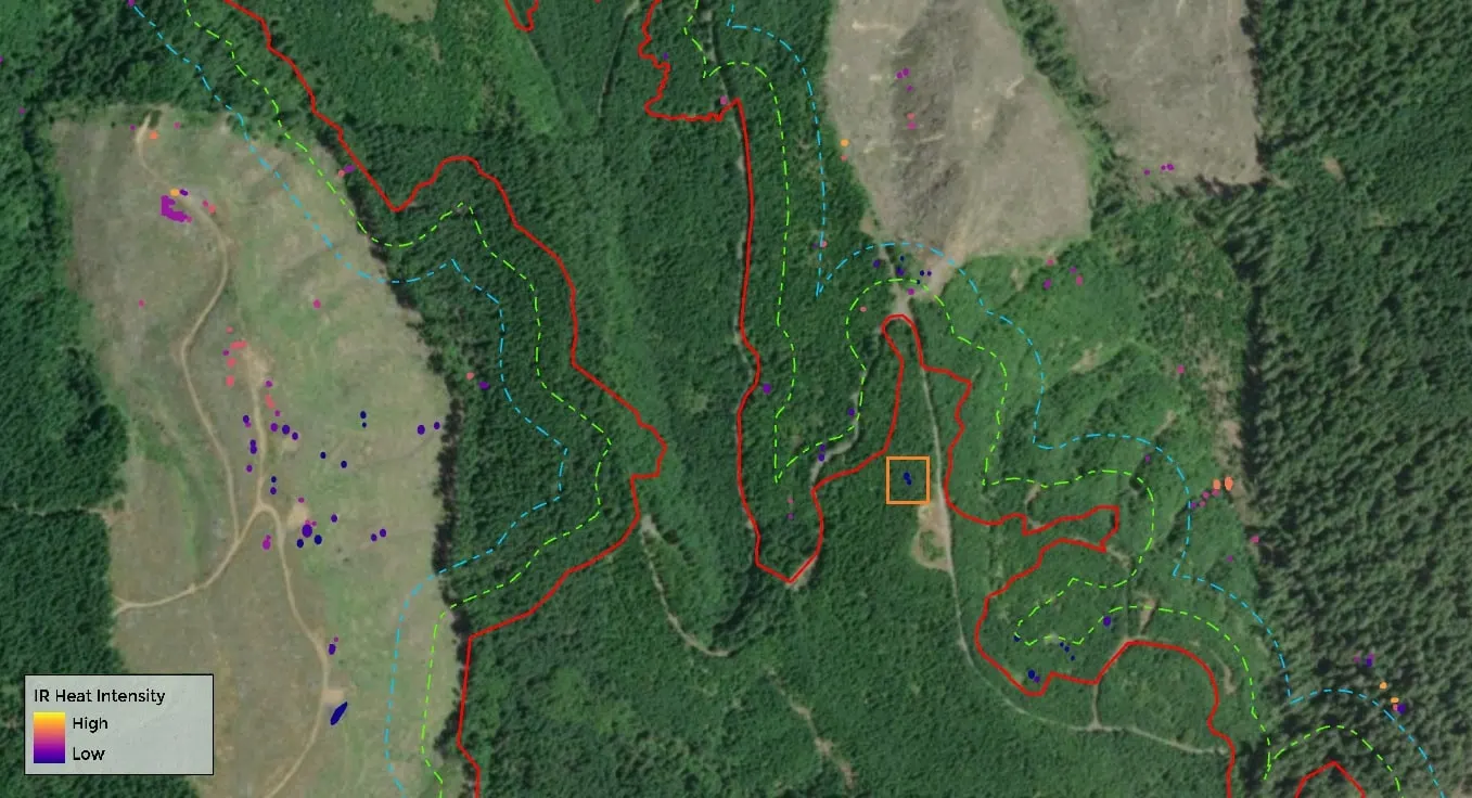 Spot fire outside the line with the mopup product around it, September 12, 2023.